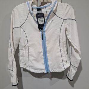 Nike White Hooded Zip Jacket with Light Blue Trim